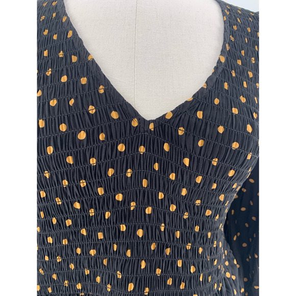 Madewell Lucie V-Neck Smocked Mini Dress in Oval Dot Orange Black S - Picture 8 of 14